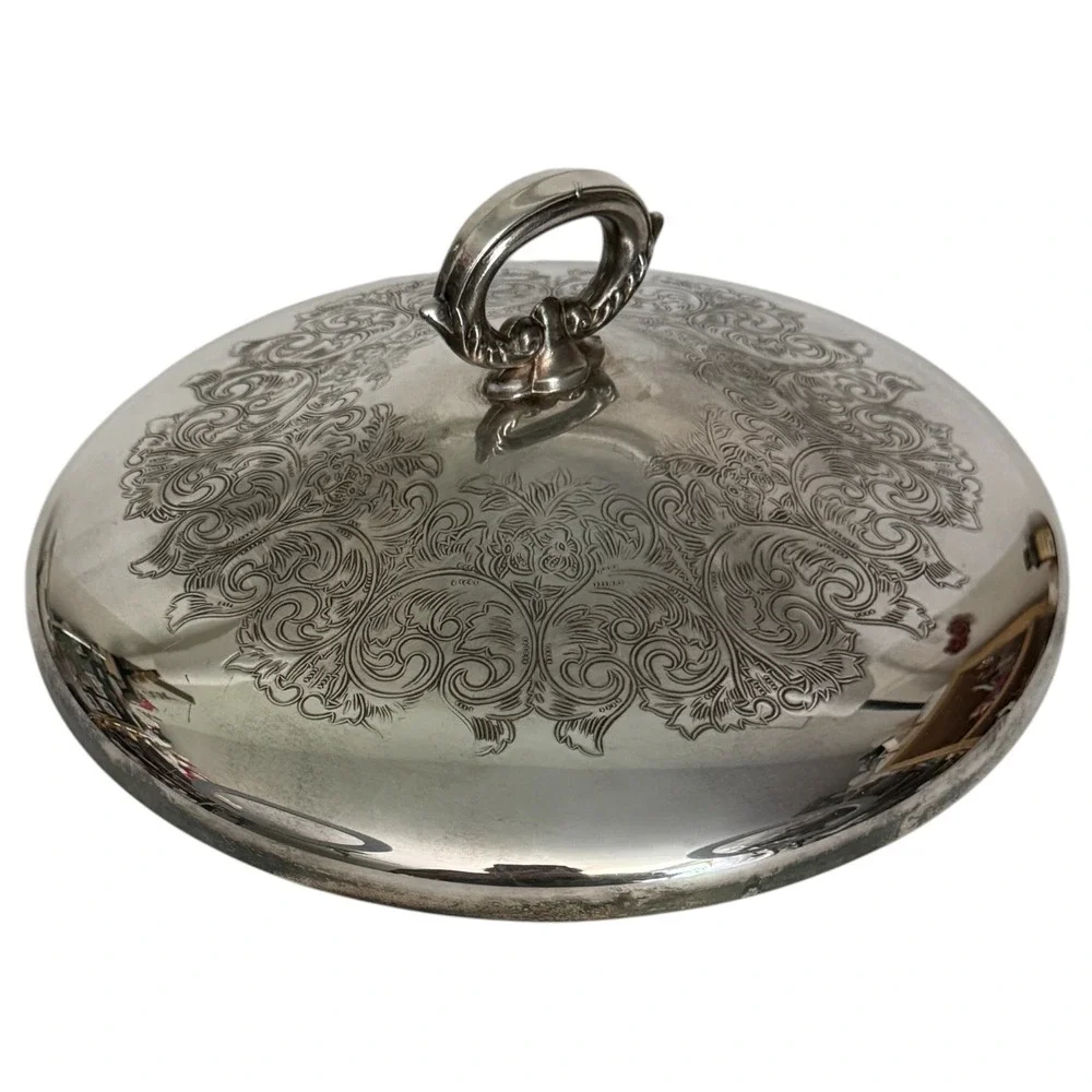 1960s Oneida Silverplate Serving Dish Silver Floral Etched Footed Covered VTG